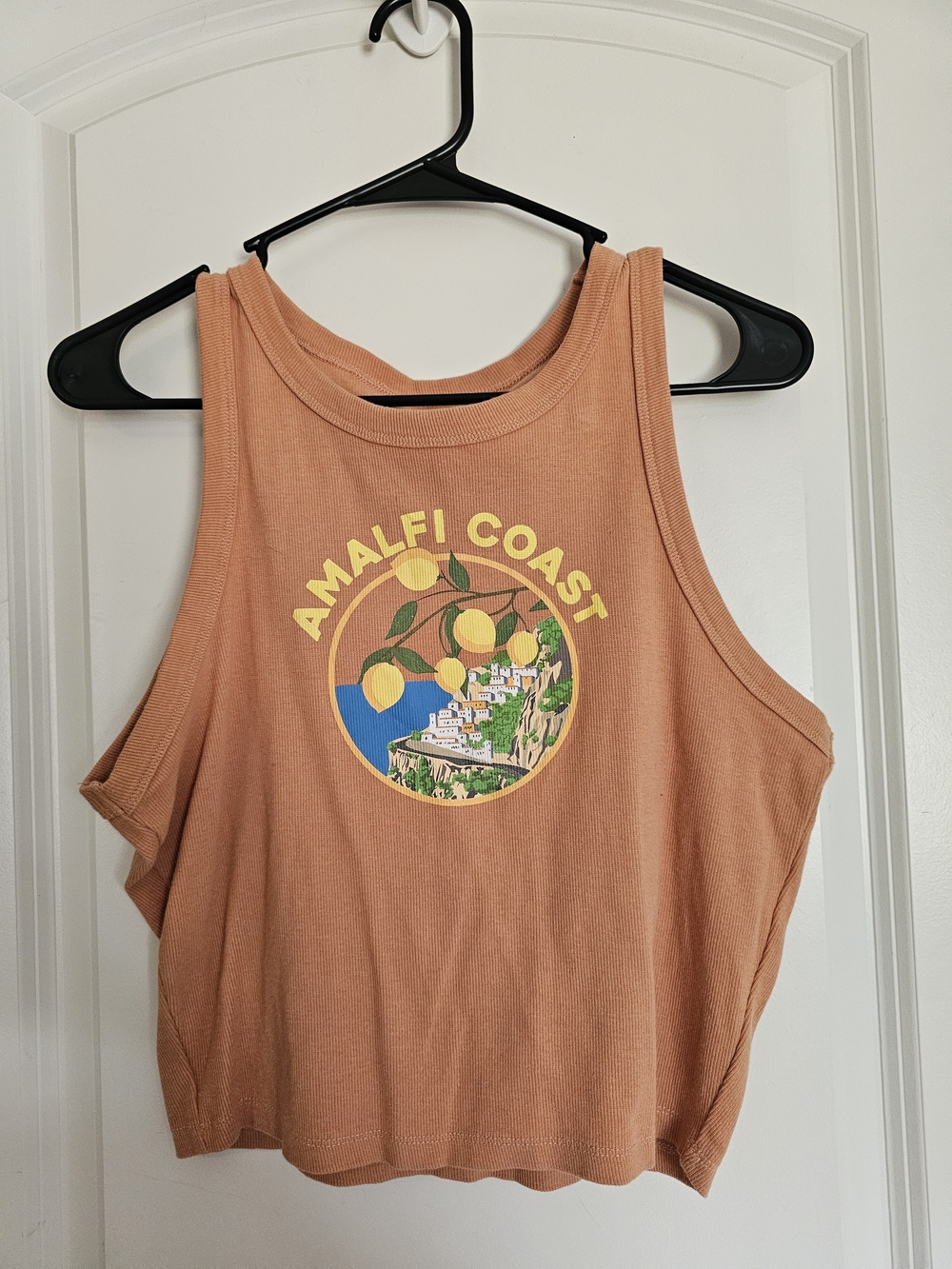 Mighty Fine Orange Tank with Yellow & Blue Amalfi Coast Graphic